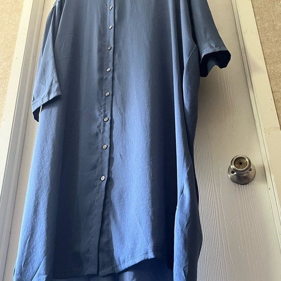 P. cill - Sky Blue Satin Button-Up Boyfriend Dress - Picture 2 of 8
